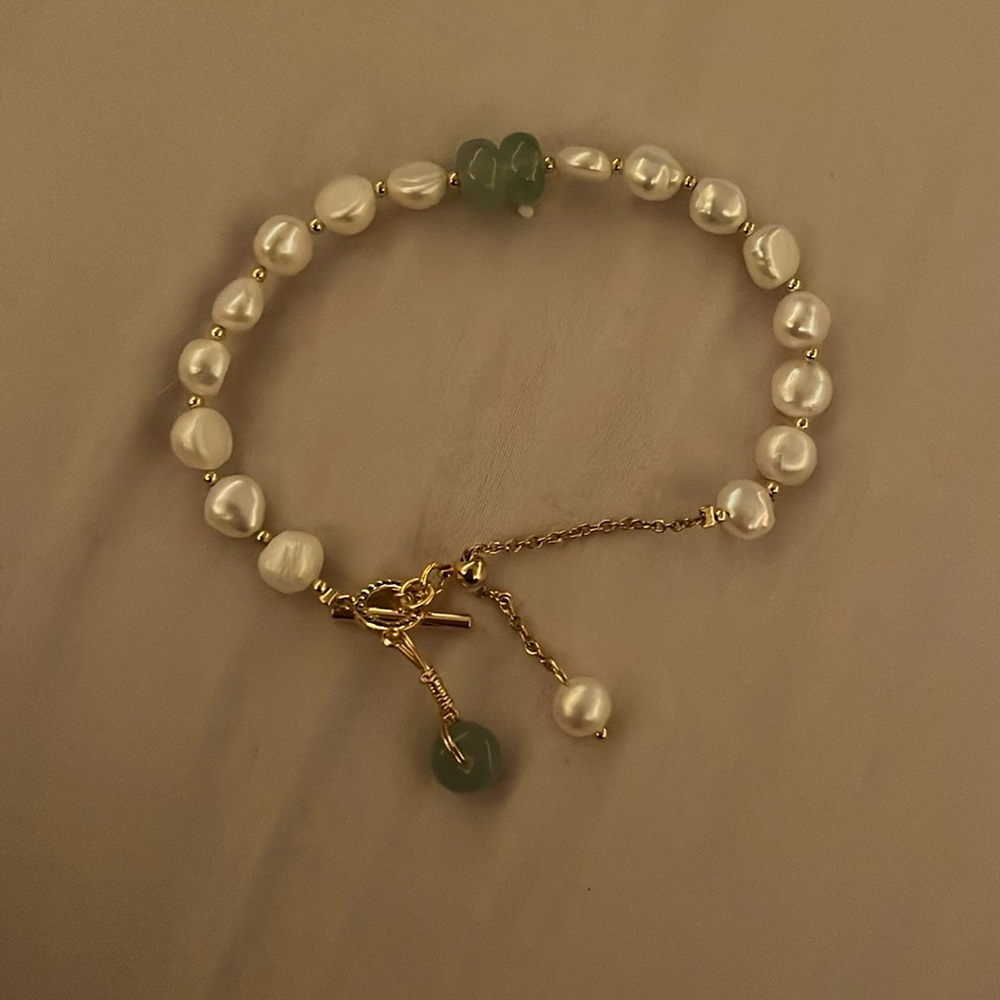 Pearl and Lab Created Emerald Bracelet